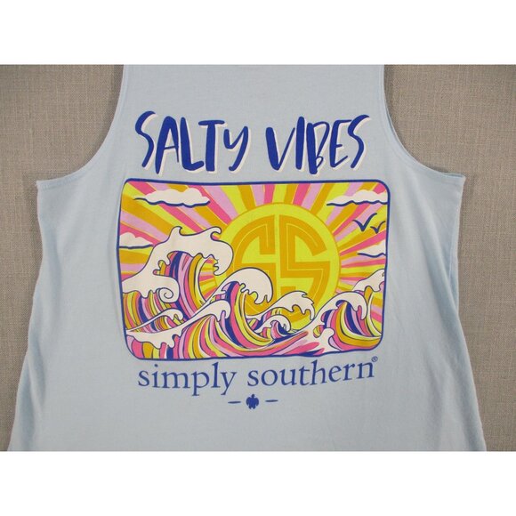 Simply Southern Salty Vibes Light Blue Racerback Tank Top Small 100% Cotton - Picture 2 of 7